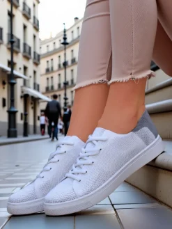 Bieganie, Ćwiczenia I Trening^Royalfashion Damskie materiałowe buty sportowe Esellaf biały