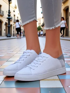 Bieganie, Ćwiczenia I Trening^Royalfashion Damskie materiałowe buty sportowe Esellaf biały