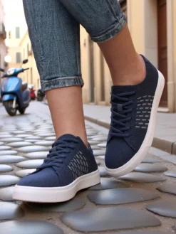 Bieganie, Ćwiczenia I Trening^Royalfashion Damskie materiałowe buty sportowe Norbiese Granatowy