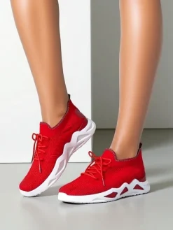 Bieganie, Ćwiczenia I Trening^Royalfashion Damskie materiałowe buty sportowe Rinsel czerwony