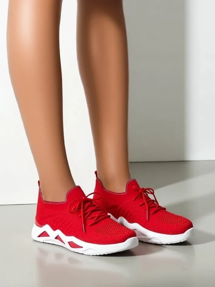 Bieganie, Ćwiczenia I Trening^Royalfashion Damskie materiałowe buty sportowe Rinsel czerwony