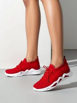 Bieganie, Ćwiczenia I Trening^Royalfashion Damskie materiałowe buty sportowe Rinsel czerwony