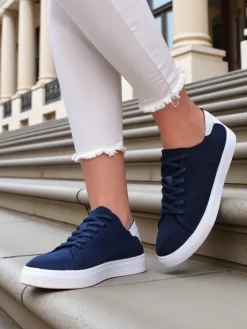 Bieganie, Ćwiczenia I Trening^Royalfashion Damskie materiałowe buty sportowe Esellaf Granatowy