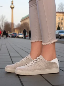 Bieganie, Ćwiczenia I Trening^Royalfashion Damskie materiałowe buty sportowe Esellaf beżowy