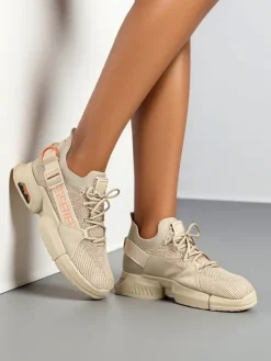 Bieganie, Ćwiczenia I Trening^Royalfashion Damskie materiałowe buty sportowe Selaffa beżowy