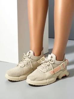 Bieganie, Ćwiczenia I Trening^Royalfashion Damskie materiałowe buty sportowe Selaffa beżowy