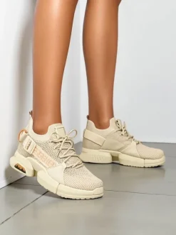 Bieganie, Ćwiczenia I Trening^Royalfashion Damskie materiałowe buty sportowe Selaffa beżowy