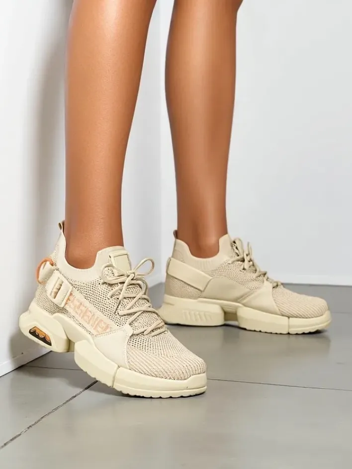 Bieganie, Ćwiczenia I Trening^Royalfashion Damskie materiałowe buty sportowe Selaffa beżowy