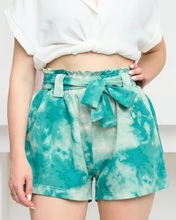 Szorty|Krótkie Spodenki^Royalfashion Damskie materiałowe krótkie spodenki zielone tie dye zielony