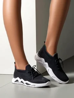 Bieganie, Ćwiczenia I Trening^Royalfashion Damskie materiałowe buty sportowe Rinsel czarny