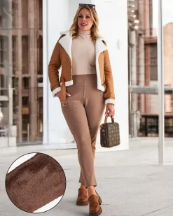 Legginsy / Tregginsy|Plus Size^Royalfashion Damskie ocieplane spodnie typu tregginsy PLUS SIZE brązowy