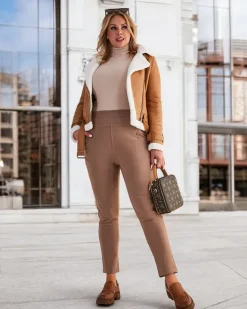 Legginsy / Tregginsy|Plus Size^Royalfashion Damskie ocieplane spodnie typu tregginsy PLUS SIZE brązowy