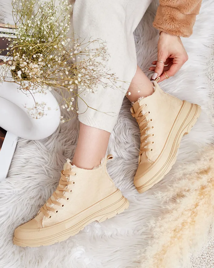 Trampki|Ocieplane^Royalfashion Damskie ocieplane buty sportowe a'la trampki Benvilo beżowy