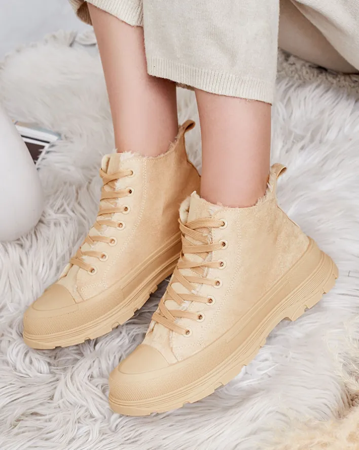 Trampki|Ocieplane^Royalfashion Damskie ocieplane buty sportowe a'la trampki Benvilo beżowy
