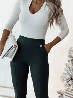 Legginsy / Tregginsy^Royalfashion Damskie ocieplane tregginsy a'la dzwony w kolorze m zielony