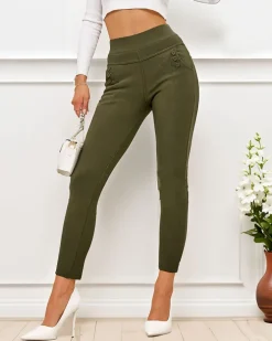 Legginsy / Tregginsy^Royalfashion Damskie ocieplane spodnie typu tregginsy zielony