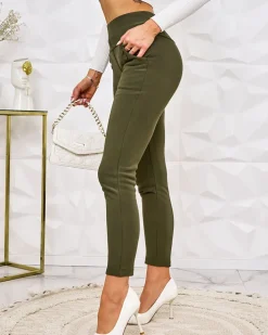 Legginsy / Tregginsy^Royalfashion Damskie ocieplane spodnie typu tregginsy zielony