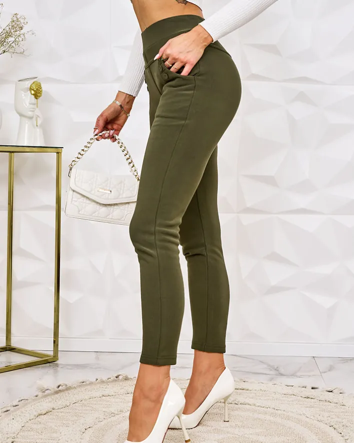 Legginsy / Tregginsy^Royalfashion Damskie ocieplane spodnie typu tregginsy zielony