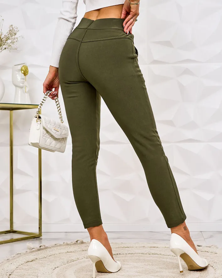 Legginsy / Tregginsy^Royalfashion Damskie ocieplane spodnie typu tregginsy zielony