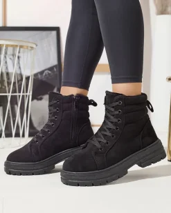 Trapery|Botki Z Delikatnym Ociepleniem^Royalfashion Damskie ocieplane botki typu trapery w m kolozre Tivica czarny