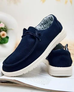 Półbuty^Royalfashion Damskie półbuty sznurowane Reptess Granatowy