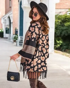 Swetry|Kurtki / Marynarki / Płaszcze^Royalfashion Damskie ponczo z printem jasny brązowy