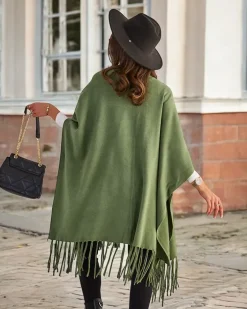 Swetry^Royalfashion Damskie ponczo zielony