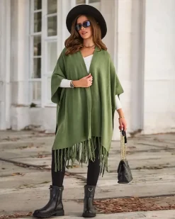 Swetry^Royalfashion Damskie ponczo zielony