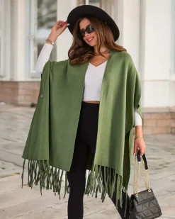 Swetry^Royalfashion Damskie ponczo zielony