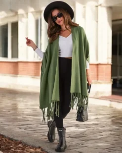 Swetry^Royalfashion Damskie ponczo zielony