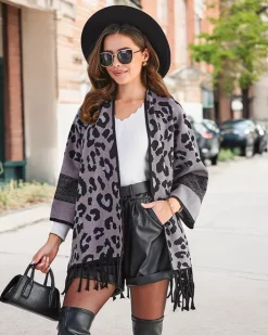 Swetry|Kurtki / Marynarki / Płaszcze^Royalfashion Damskie ponczo z printem gołębi szary