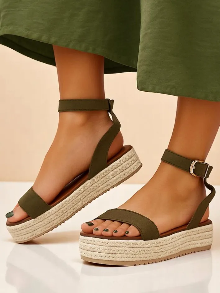 Sandały Na Koturnie^Royalfashion Damskie sandały na platformie Finna zielony