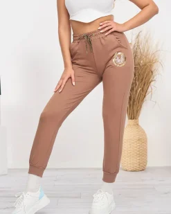 Spodnie Dresowe^Royalfashion Damskie spodnie dresowe w kolorze m brązowy