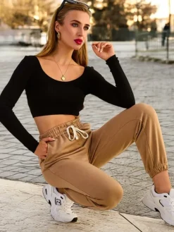 Spodnie Dresowe^Royalfashion Damskie spodnie dresowe brązowy