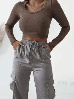 Spodnie Cargo^Royalfashion Damskie spodnie typu bojówki gołębi szary