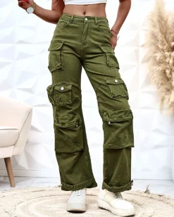 Spodnie Cargo|Jeansy^Royalfashion Damskie szerokie spodnie typu bojówki zielony