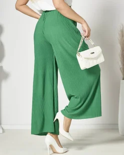 Spodnie Materiałowe^Royalfashion Damskie szerokie plisowane spodnie palazzo w m kolorze zielony