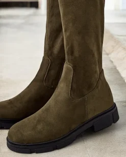 Kozaki Na Płaskim Obcasie|Kozaki Bez Ocieplenia^Royalfashion Damskie wsuwane kozaki za kolano Robus zielony