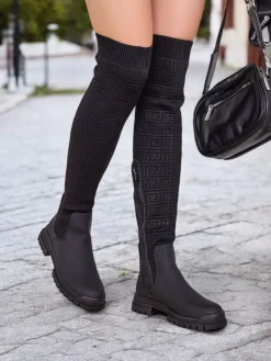 Kozaki Na Płaskim Obcasie|Kozaki Bez Ocieplenia^Royalfashion Damskie wsuwane kozaki Bezzonu czarny