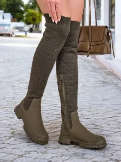 Kozaki Na Płaskim Obcasie|Kozaki Bez Ocieplenia^Royalfashion Damskie wsuwane kozaki Bezzonu zielony