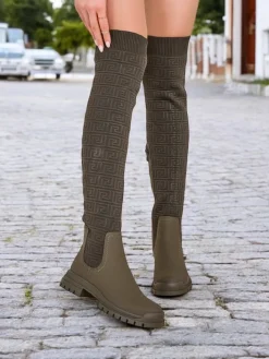 Kozaki Na Płaskim Obcasie|Kozaki Bez Ocieplenia^Royalfashion Damskie wsuwane kozaki Bezzonu zielony