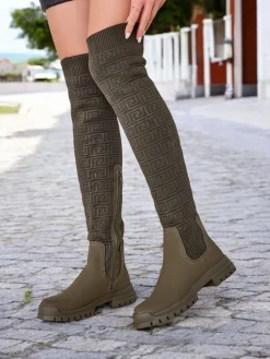 Kozaki Na Płaskim Obcasie|Kozaki Bez Ocieplenia^Royalfashion Damskie wsuwane kozaki Bezzonu zielony