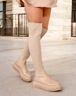 Kozaki Na Płaskim Obcasie|Kozaki Z Ociepleniem^Royalfashion Damskie wsuwane kozaki za kolano Hesoppel czarny