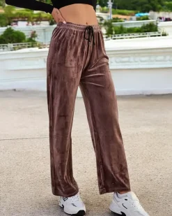 Spodnie Dresowe^Royalfashion Dresy damskie a'la welurowe brązowy