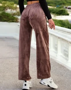 Spodnie Dresowe^Royalfashion Dresy damskie a'la welurowe brązowy