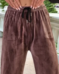 Spodnie Dresowe^Royalfashion Dresy damskie a'la welurowe brązowy