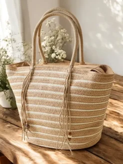 Wiklinowe I Słomiane^Royalfashion Duża słomiana torebka damska jasny brązowy