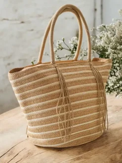 Wiklinowe I Słomiane^Royalfashion Duża słomiana torebka damska jasny brązowy