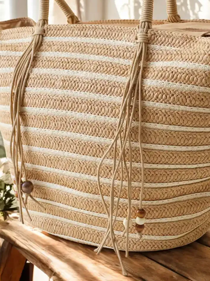 Wiklinowe I Słomiane^Royalfashion Duża słomiana torebka damska jasny brązowy