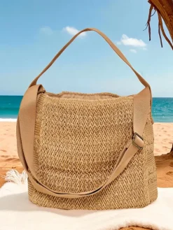 Wiklinowe I Słomiane^Royalfashion Duża słomiana torebka damska Nysa Ariadne Camel